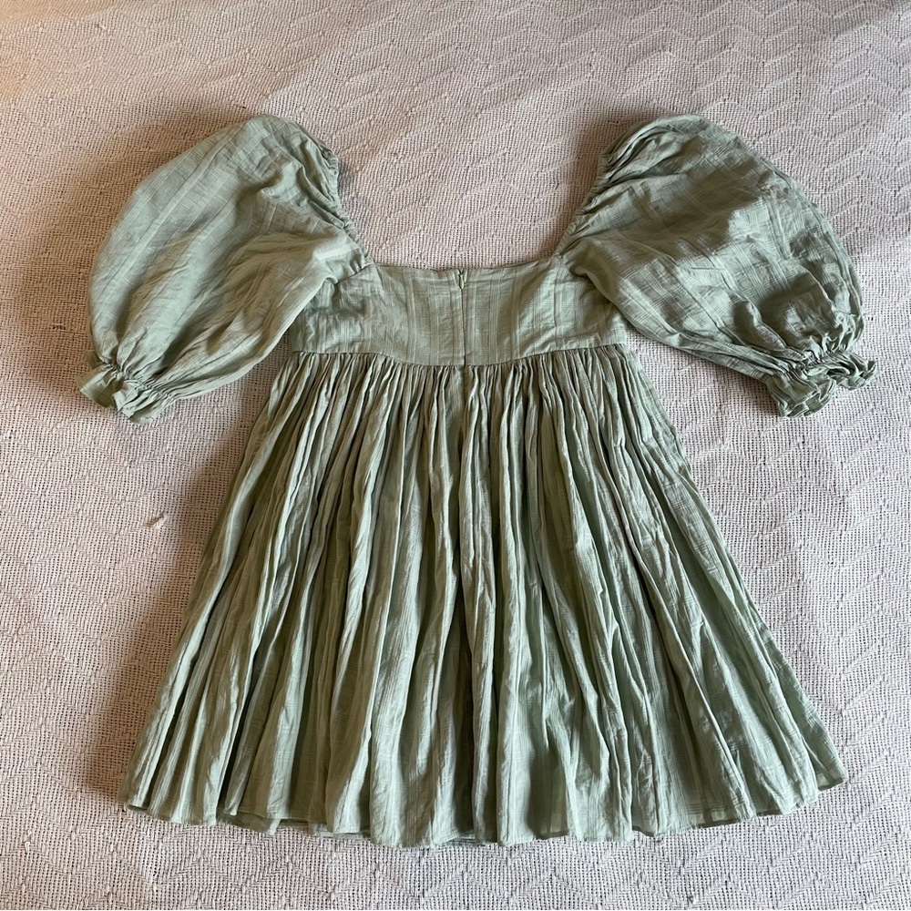Elegant Green Puff Sleeve Mini Dress